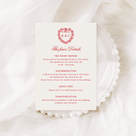 Tarjeta De Recepción Boda de Monograma de Cima Romántico Rojo Vintage