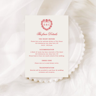 Tarjeta De Recepción Boda de Monograma de Cima Romántico Rojo Vintage