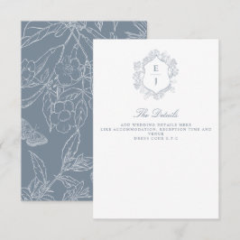 Tarjeta De Recepción Boda de Monograma de Cresta Floral Azul Polvo