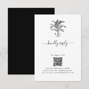 Tarjeta De Recepción Boda de monograma de palmeras tropicales minimalis