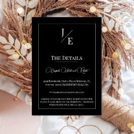 Tarjeta De Recepción Boda de monograma minimalista | Negro