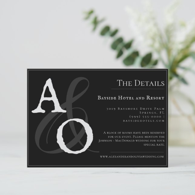 Tarjeta De Recepción Boda de monograma Minimalista negro (Anverso de pie)