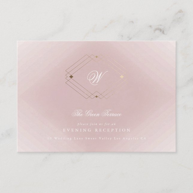 Tarjeta De Recepción Boda de monograma rosado Rosa con polvo dorado clá (Anverso)