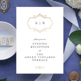 Tarjeta De Recepción boda de monograma tradicional de oro clásico román
