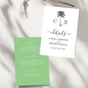 Tarjeta De Recepción Boda de Monogramos de Palma Verde Lime Tropical