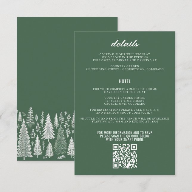 Tarjeta De Recepción Boda de Montaña Verde (Anverso / Reverso)