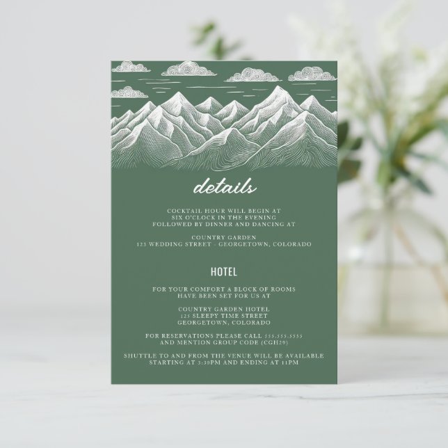 Tarjeta De Recepción Boda de Montaña Verde (Anverso de pie)