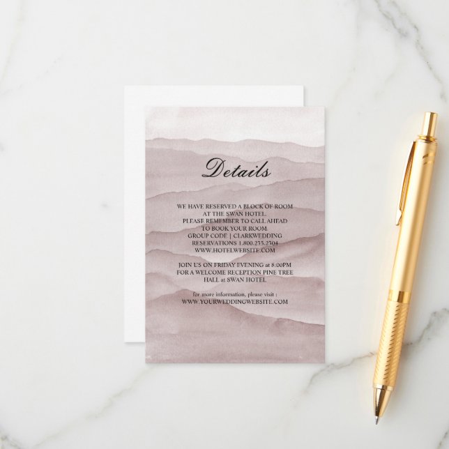 Tarjeta De Recepción Boda de montañas rosas polvorientas abstractas (Anverso/Reverso In Situ)