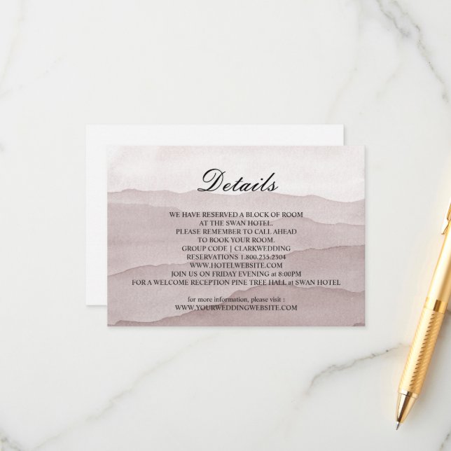 Tarjeta De Recepción Boda de montañas rosas polvorientas abstractas (Anverso/Reverso In Situ)