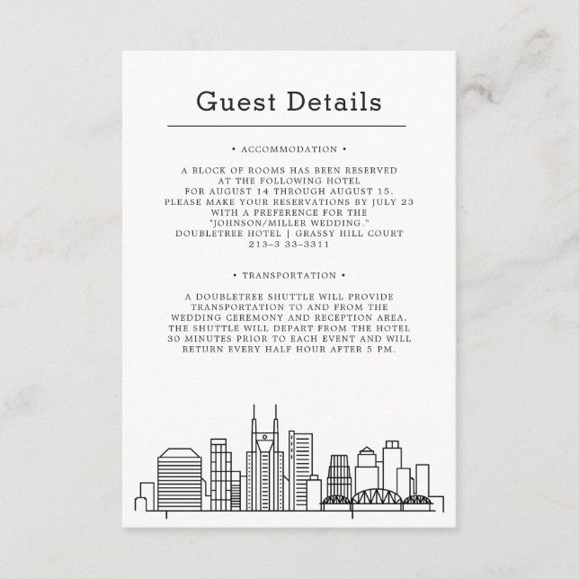 Tarjeta De Recepción Boda de Nashville | Complementos de detalles de in (Anverso)
