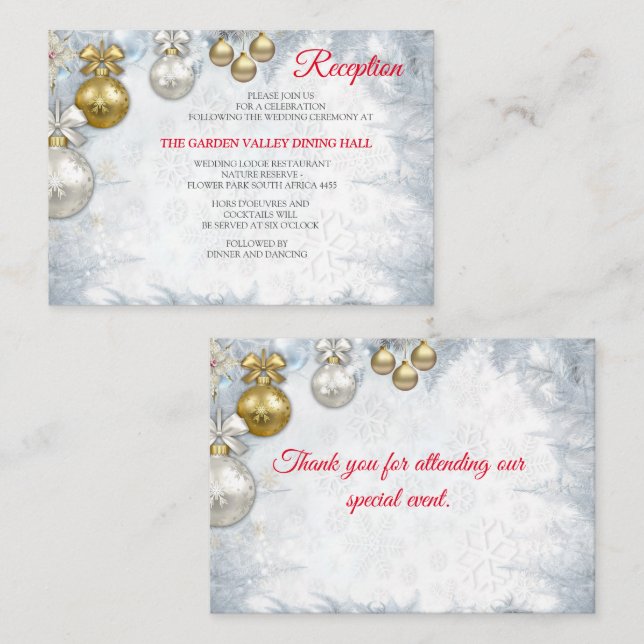 Tarjeta De Recepción Boda de Navidades blancos (Anverso / Reverso)