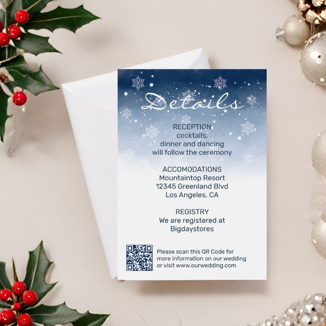 Tarjeta De Recepción Boda de Navidades Blue Winter Wonderland (Subido por el creador)