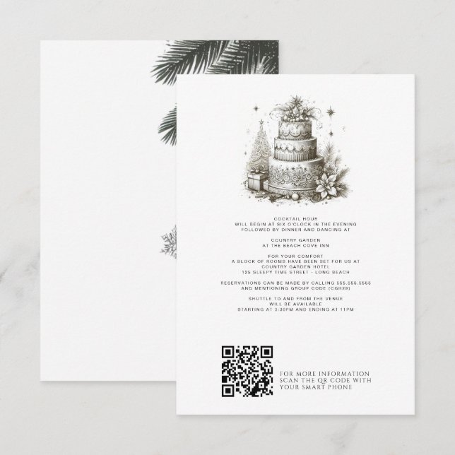 Tarjeta De Recepción Boda de navidades con detalles y QR (Anverso / Reverso)