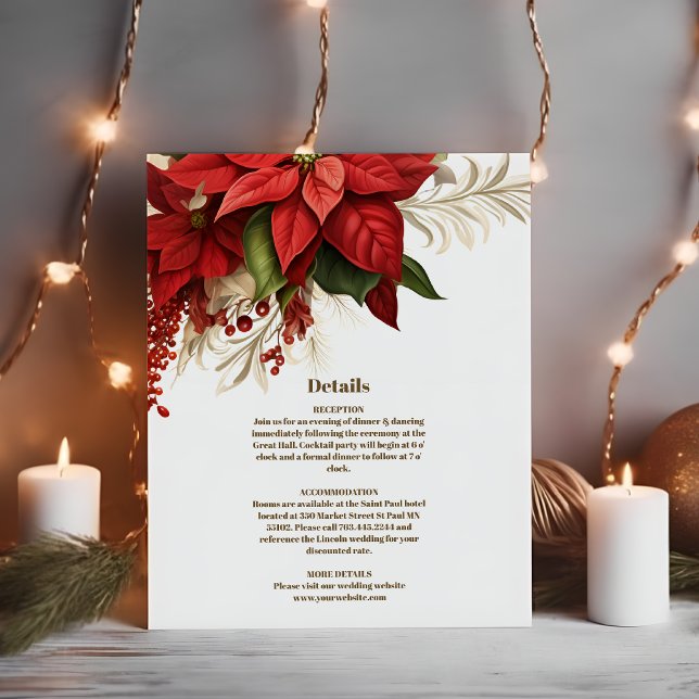 Tarjeta De Recepción Boda de Navidades florales de Pine Poinsettia Rust (Subido por el creador)