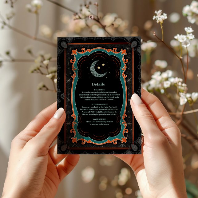Tarjeta De Recepción Boda de noche estelar de la luna mística celestial (Subido por el creador)