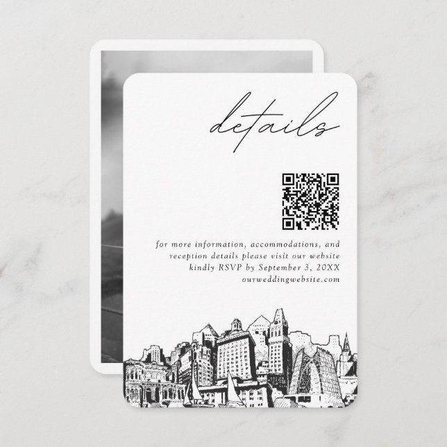Tarjeta De Recepción Boda de Oakland Detalles modernos Código QR (Anverso / Reverso)