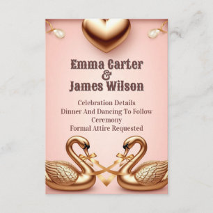 Tarjeta De Recepción 🌺Boda de oro con cisnes blancos 💐