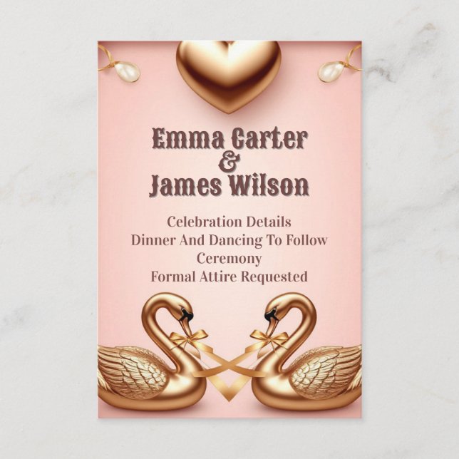 Tarjeta De Recepción 🌺Boda de oro con cisnes blancos 💐 (Anverso)