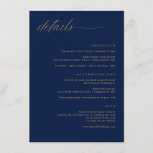 Tarjeta De Recepción Boda de oro de la marina detalles románticos suave