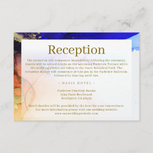 Tarjeta De Recepción Boda de oro de Naranja azul moderno