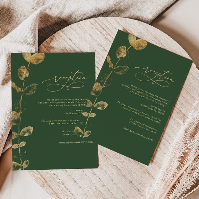 Tarjeta De Recepción Boda de oro Eucalyptus Greenery Detalles Gabinete (Subido por el creador)