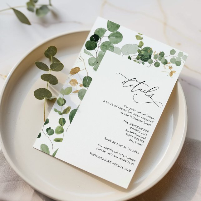 Tarjeta De Recepción Boda de oro Eucalyptus Greenery Detalles Gabinete (Subido por el creador)