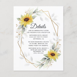 Tarjeta De Recepción Boda de oro geométrico elegante de girasol