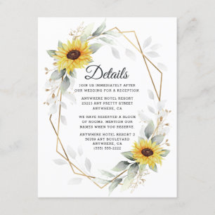 Tarjeta De Recepción Boda de oro geométrico elegante de girasol