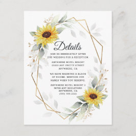 Tarjeta De Recepción Boda de oro geométrico elegante de girasol