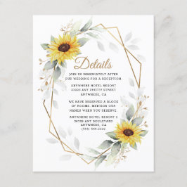 Tarjeta De Recepción Boda de oro geométrico elegante de girasol