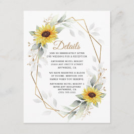 Tarjeta De Recepción Boda de oro geométrico elegante de girasol