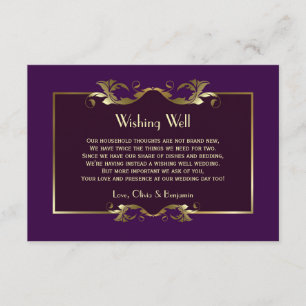 Tarjeta De Recepción Boda de oro morado de Borgoña deseando poema