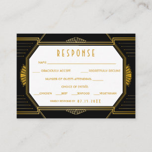 Tarjeta De Recepción Boda de oro negro vintage elegante Art Deco 