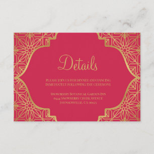Tarjeta De Recepción Boda de oro rojo magenta moderno
