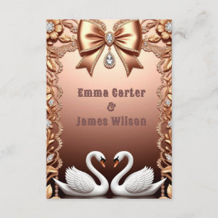 Tarjeta De Recepción 🌺Boda de oro rosa con cisnes blancos 💐