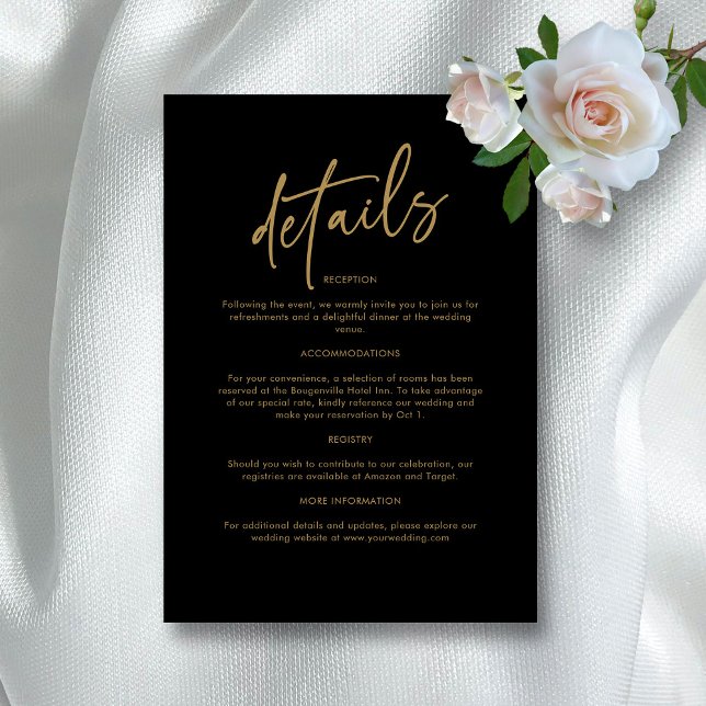 Tarjeta De Recepción Boda de oro y negro sin tiempo (Timeless Black and Gold Wedding Enclosure Card)