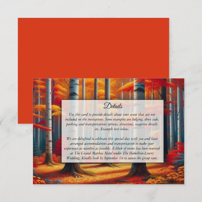 Tarjeta De Recepción Boda de otoño en el árbol de birch rústico (Anverso / Reverso)