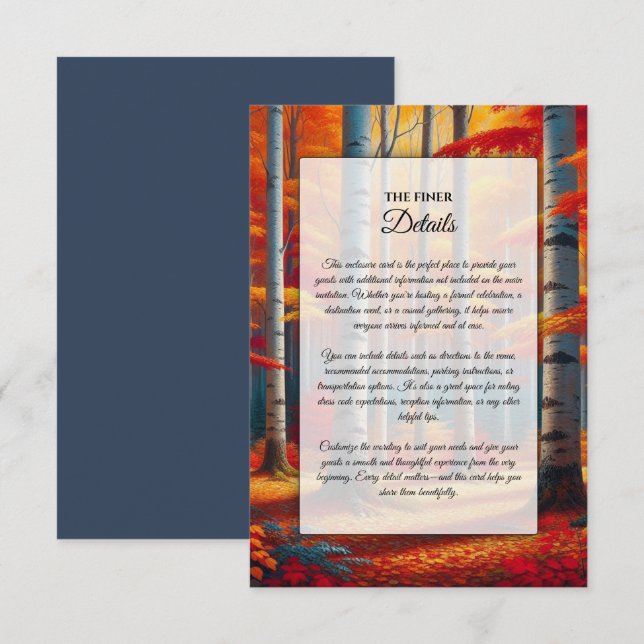 Tarjeta De Recepción Boda de otoño en el árbol de birch rústico (Anverso / Reverso)