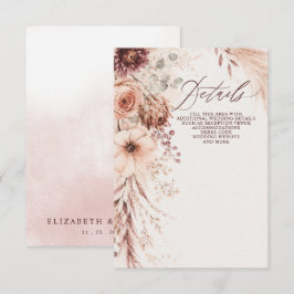 Tarjeta De Recepción Boda de Otoño Floral Pampas Burgundy Rústica