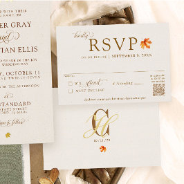 Tarjeta De Recepción Boda de otoño RSVP del código QR de la hoja de oto
