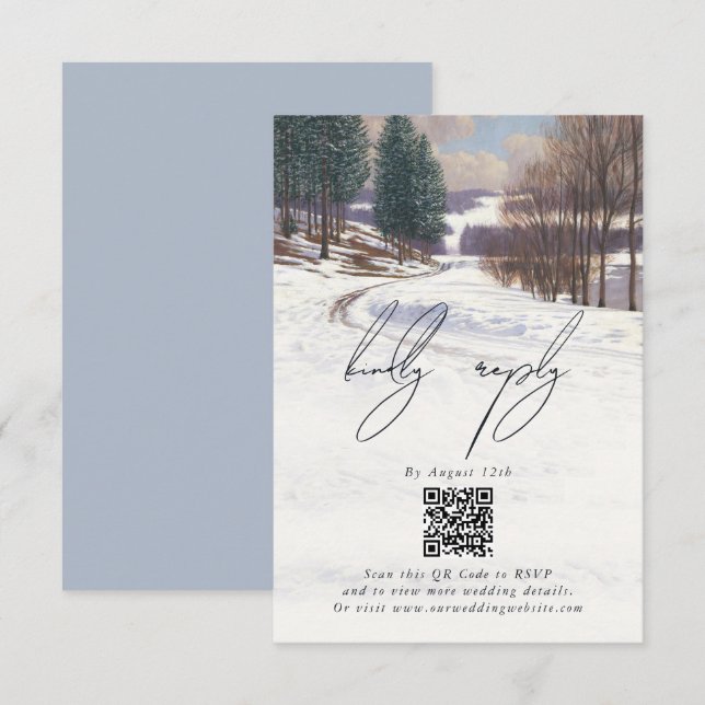 Tarjeta De Recepción Boda de paisaje de nieve de invierno acuarela (Anverso / Reverso)