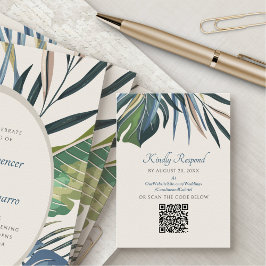 Tarjeta De Recepción Boda de Palm Beach Tropical RSVP QR