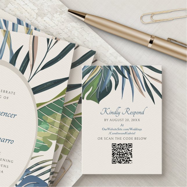 Tarjeta De Recepción Boda de Palm Beach Tropical RSVP QR (Subido por el creador)