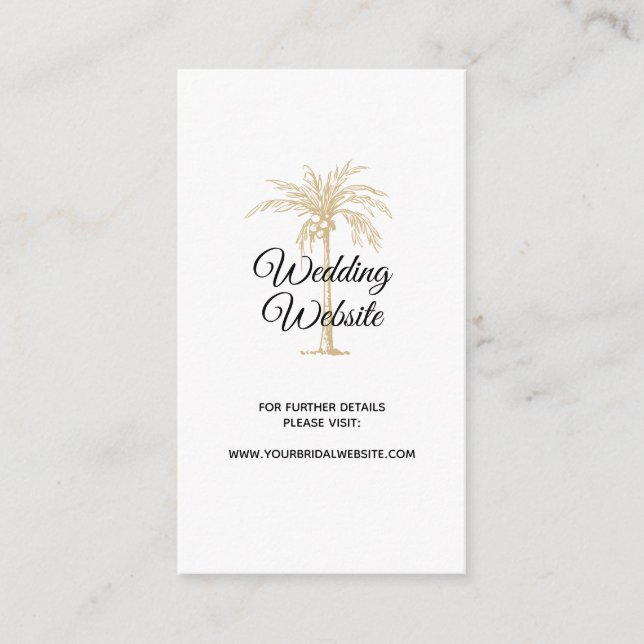 Tarjeta De Recepción Boda de Palm Tree de Oro Elegante (Anverso)