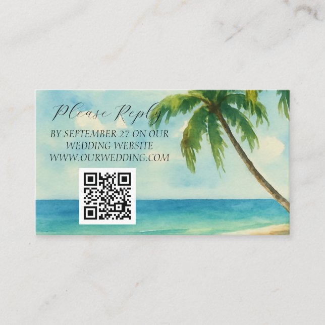 Tarjeta De Recepción Boda de Palm Trees Tropical Beach Island (Anverso)