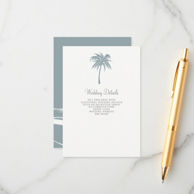 Tarjeta De Recepción Boda de palmeras tropicales azul turbio (Anverso/Reverso In Situ)