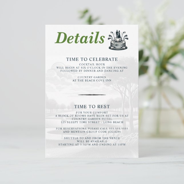 Tarjeta De Recepción Boda de parejas de golf (Anverso de pie)