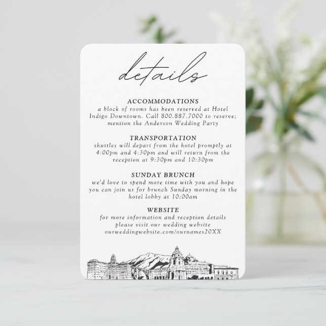 Tarjeta De Recepción Boda de Pasadena Pequeños detalles verticales (Anverso de pie)