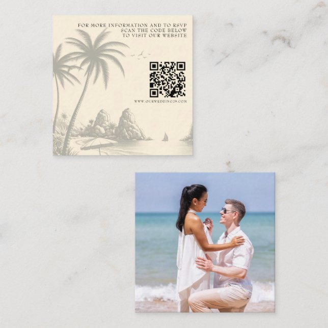 Tarjeta De Recepción Boda de Pasaporte de Cancún QR (Anverso / Reverso)