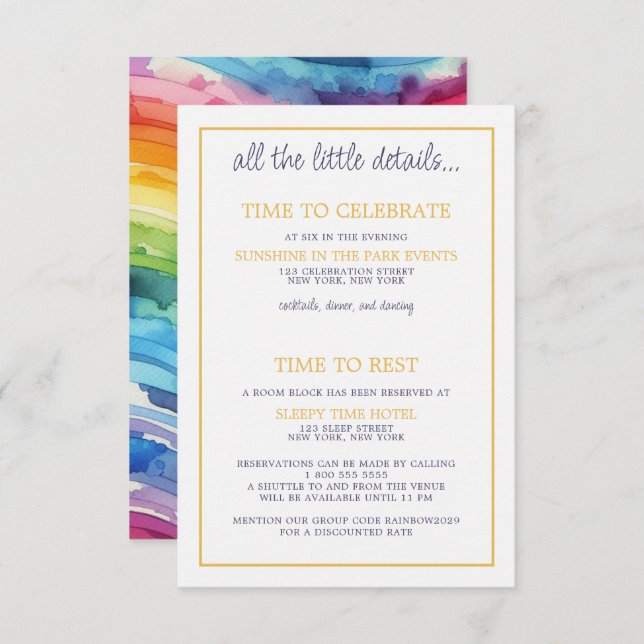 Tarjeta De Recepción Boda de pastel de arcoiris (Anverso / Reverso)